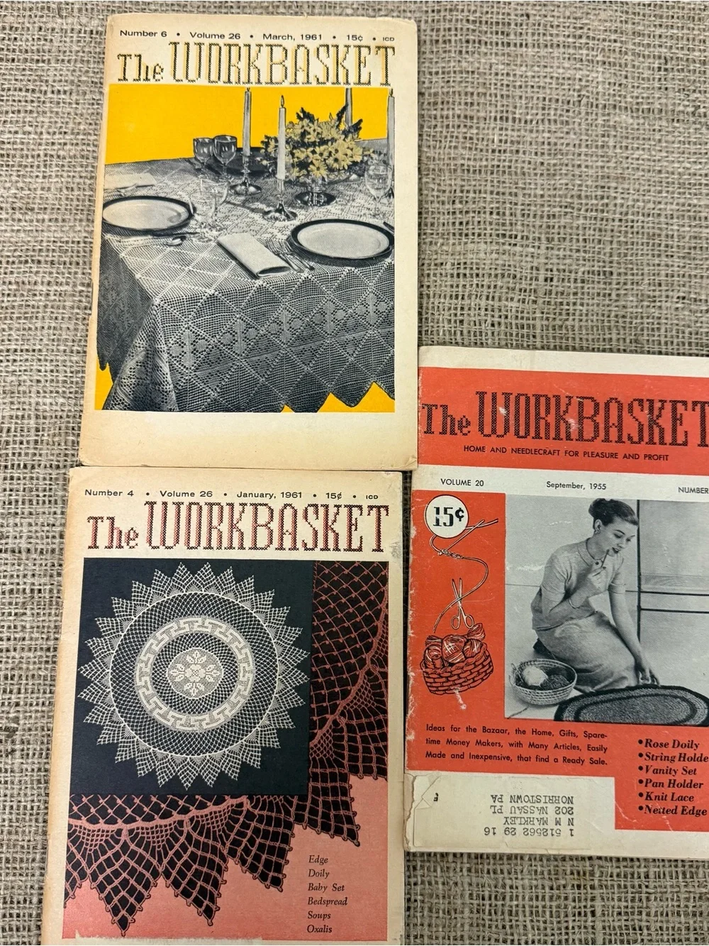 Lot of 7 Workbasket magazines, 1955, 1956,1960, 1961